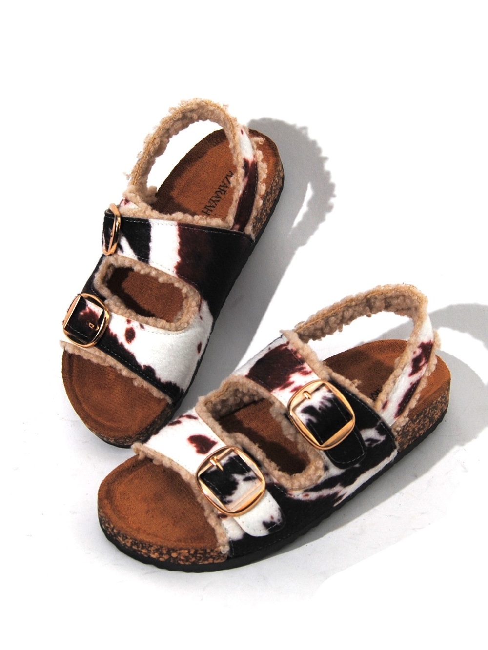 Sherpa Buckle Cow Slides